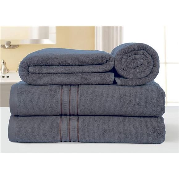 Set of 4,100% Pure Cotton Towels for Bathroom, 27x54 Soft & Absorbent - Picture 2 of 7